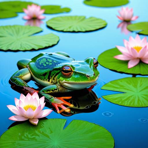 Playful Red Frog on Lily Pad Playful Red Frog on Lily Pad