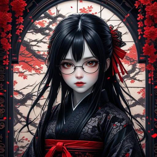 Gothic Anime Portrait with Porcelain Motifs