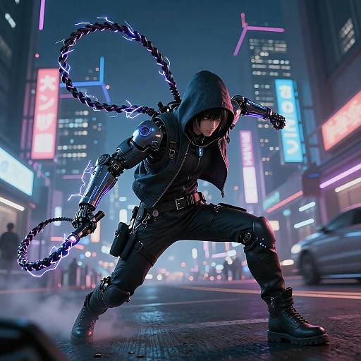 Cybernetic Hacker Neon Metropolis Chase