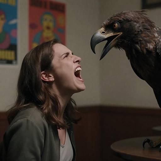 Screaming Woman Confronts Bird Creature
