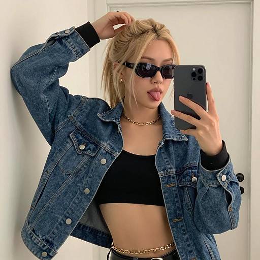 Playful Mirror Selfie of a Young Woman