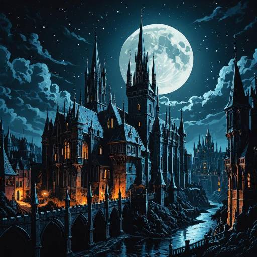 Moonlit Gothic Castle Cityscape