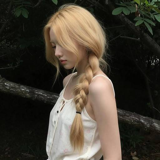 Young Woman with Blonde Braid in Natural Setting