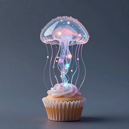 Elegant Bioluminescent Jellyfish Cupcake Automaton Portrait
