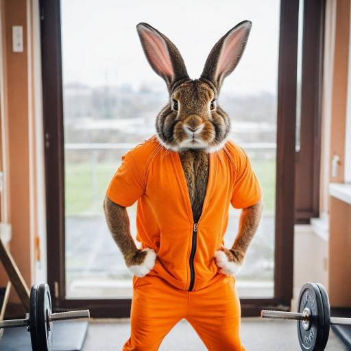 Furry Rabbit Lifting Weights Indoors