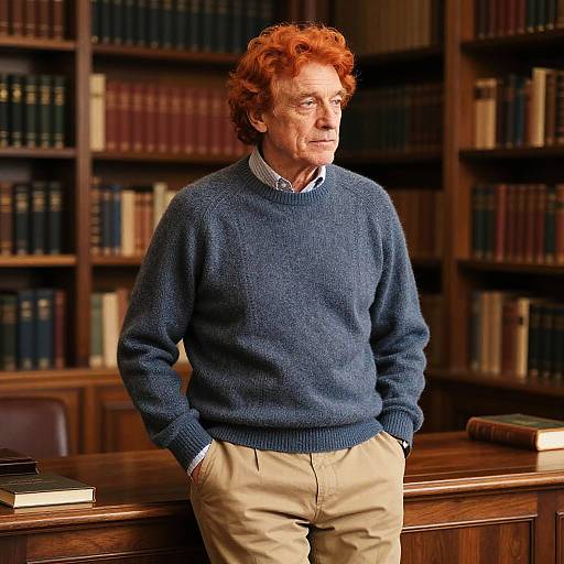 Fiery Red Hair Senior in Cozy Library