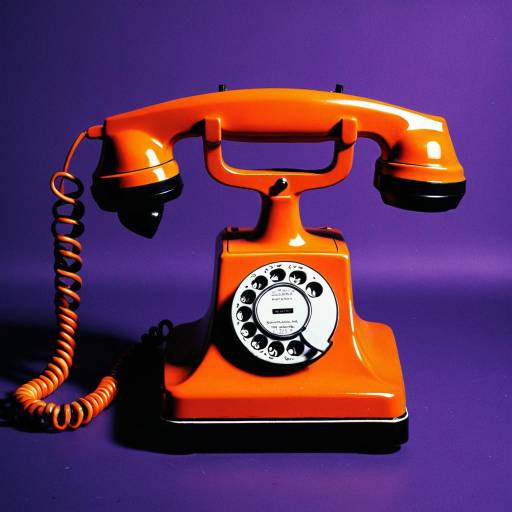 Vintage Orange Rotary Phone on Purple Background