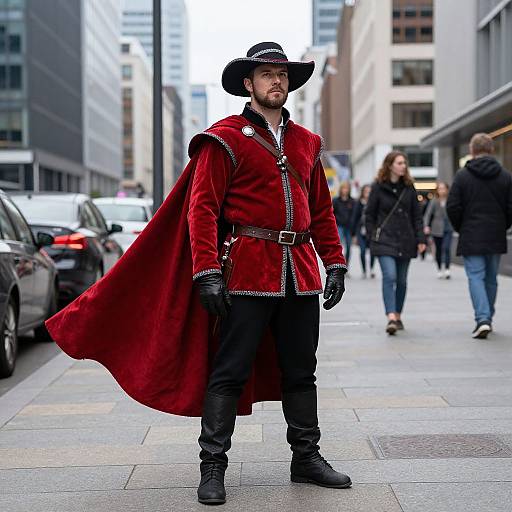 Medieval Man in Modern Cityscape