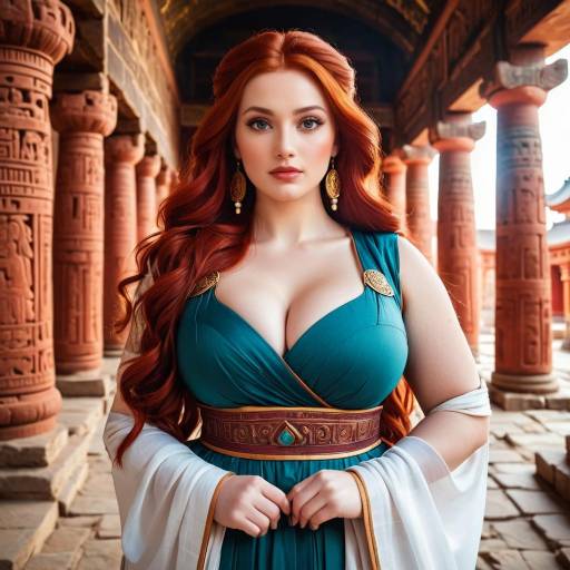 Confident Curvy Woman in Ancient Temple