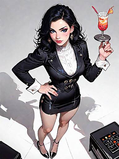 Cocktail Party Chic Woman in Black Mini Dress