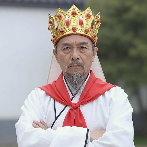 Elderly Asian Man in Traditional Royalty Costume