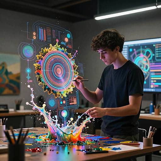 AI Artist Creating Holographic Digital Art
