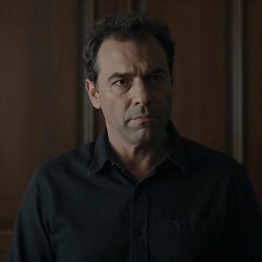 Serious Middle-aged Man in Black Shirt