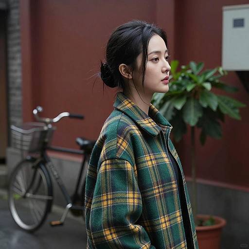 Asian Woman in Dimly Lit Alley Scene