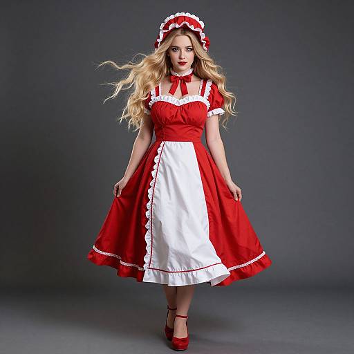 Elegant Blonde Woman in Red Dress