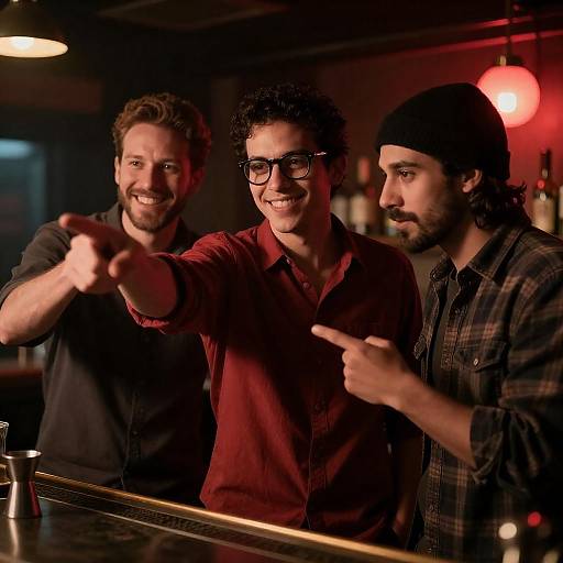Three Men Socializing at Bar