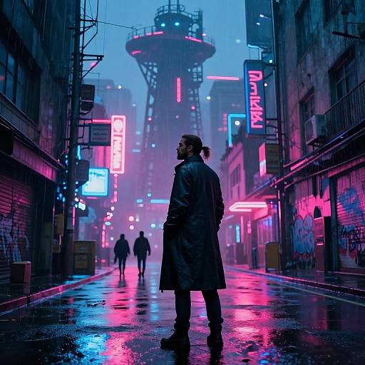 Neon-Lit Cyberpunk Solitary Figure