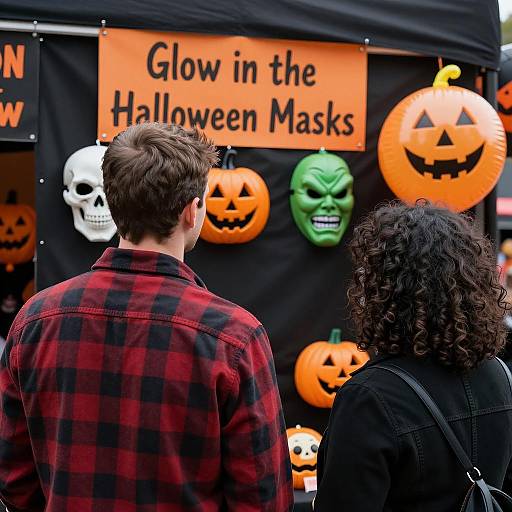 Couple Viewing Halloween Mask Display