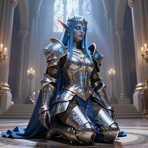 Draenei Paladin Praying in Cathedral