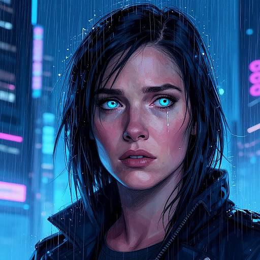 Futuristic Tearful Rachel in Neon City
