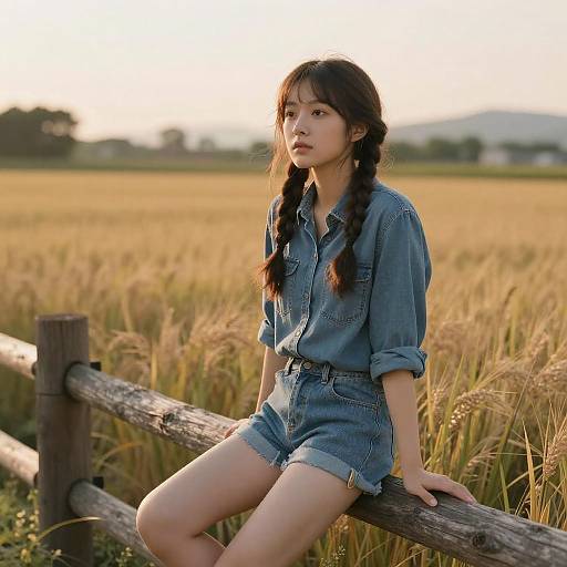 Sunset Beauty in Denim by the Field