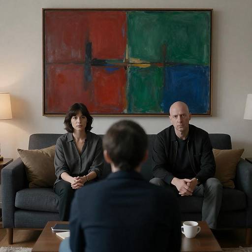 Three Figures in a Modern Living Room