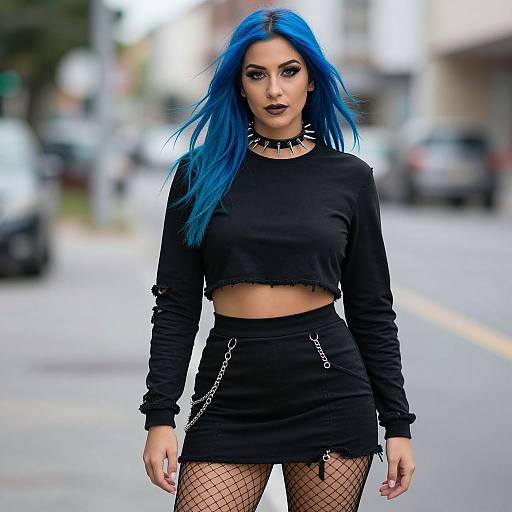 Confident Blue-Haired Woman in Urban Style
