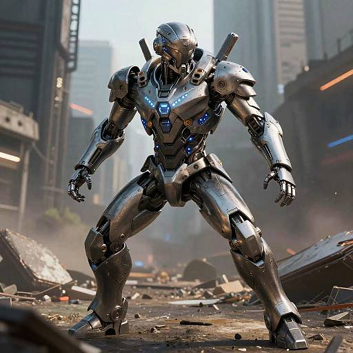 Cybernetic Warrior in Dystopian Armor