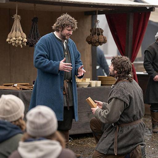 Snowy Medieval Market with Rustic Characters