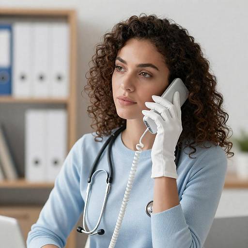 Healthcare Worker on Phone in Office