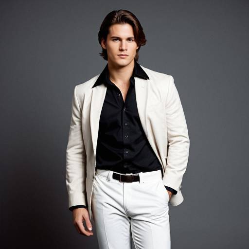 Young Man in Black Shirt and White Suit