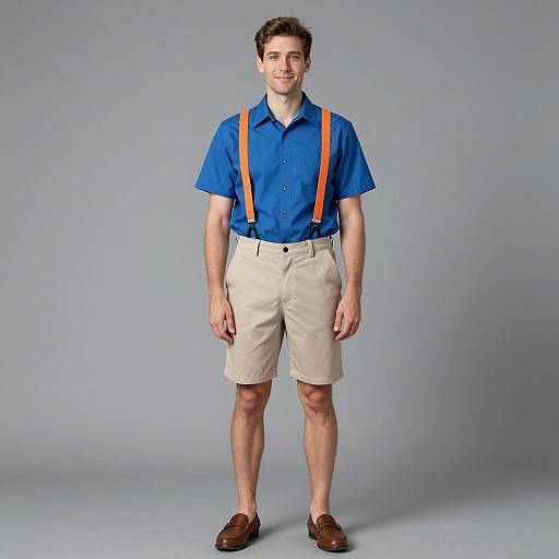 Man in Blue Shirt with Orange Suspenders