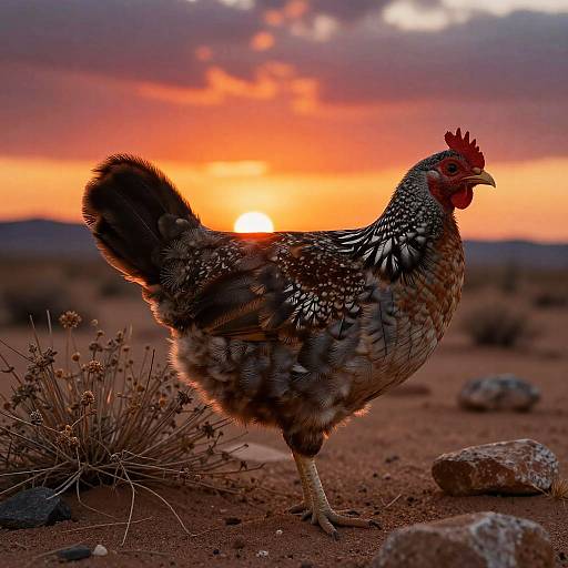 Desert Chicken at Dramatic Sunset