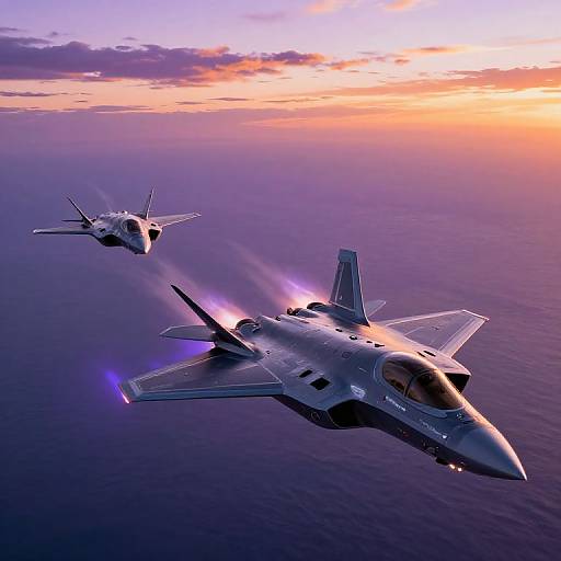 Futuristic Stealth Jets Dogfight at Sunrise