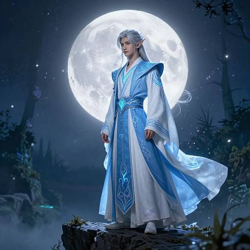Male Moon Elf on Cliff at Night