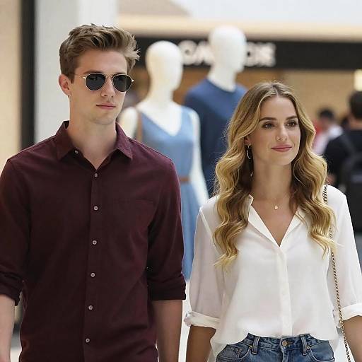 Young Couple Strolling in Shopping Mall