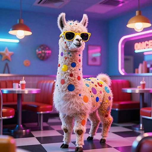 Psychedelic Llama Dance Retro Diner