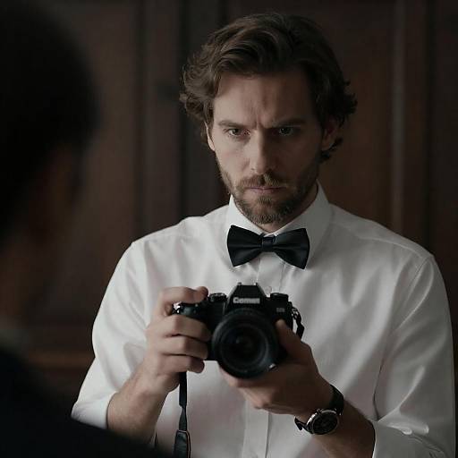 Stylish Photographer in Shadowy Setting