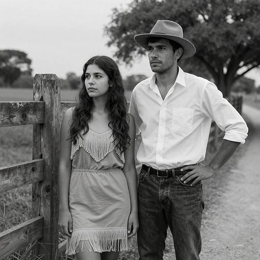 Vintage Rural Couple by Wooden Fence