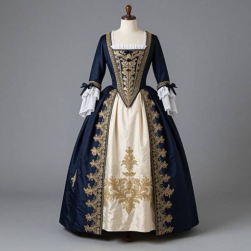 Elegant 18th-Century Navy Blue Gown
