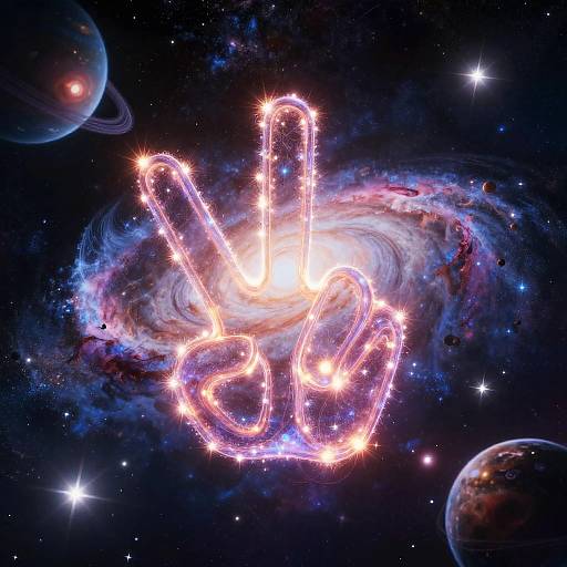Cosmic Peace Sign in Vibrant Space
