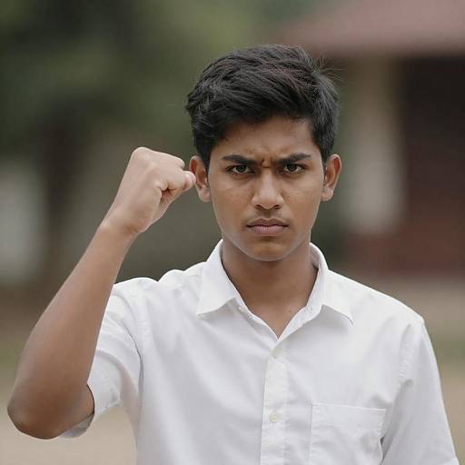 Determined Young Man in White Shirt