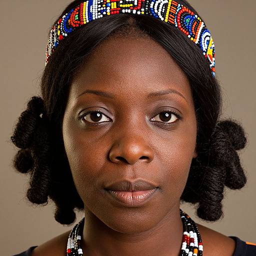 African American Woman with Bantu Knots and Beaded Headband
