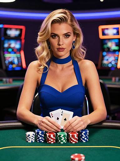 Glamorous Woman Playing High-Stakes Poker