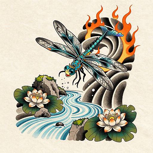 Fearsome Dragonfly Irezumi Tattoo Flash