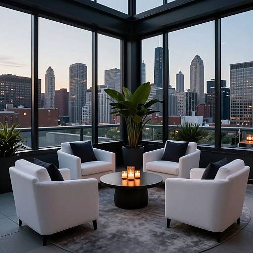 Modern Rooftop Lounge with Skyline View