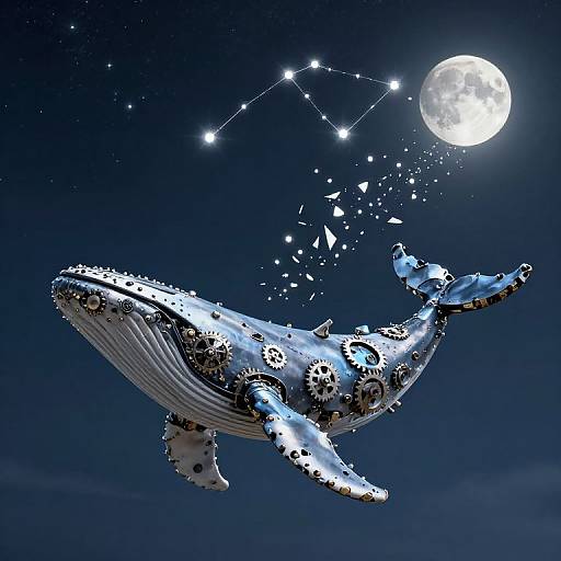 Mechanical Whale in Starlit Sky