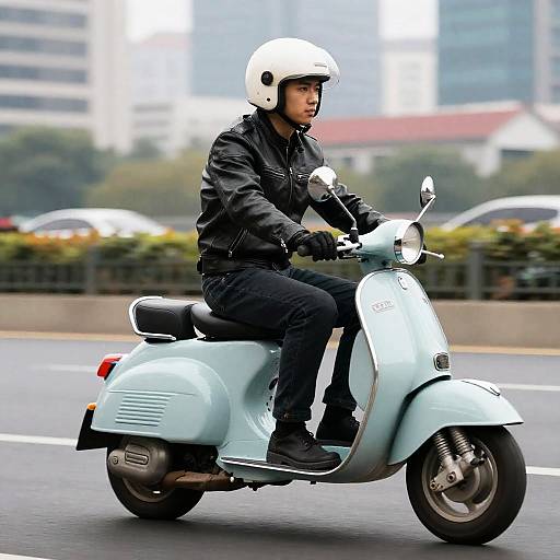 Rider on Classic Moped in City