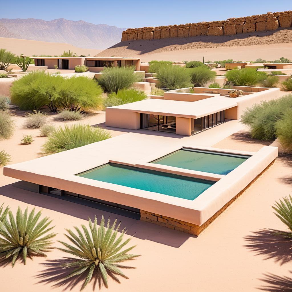 Serene Adobe House in Desert Landscape