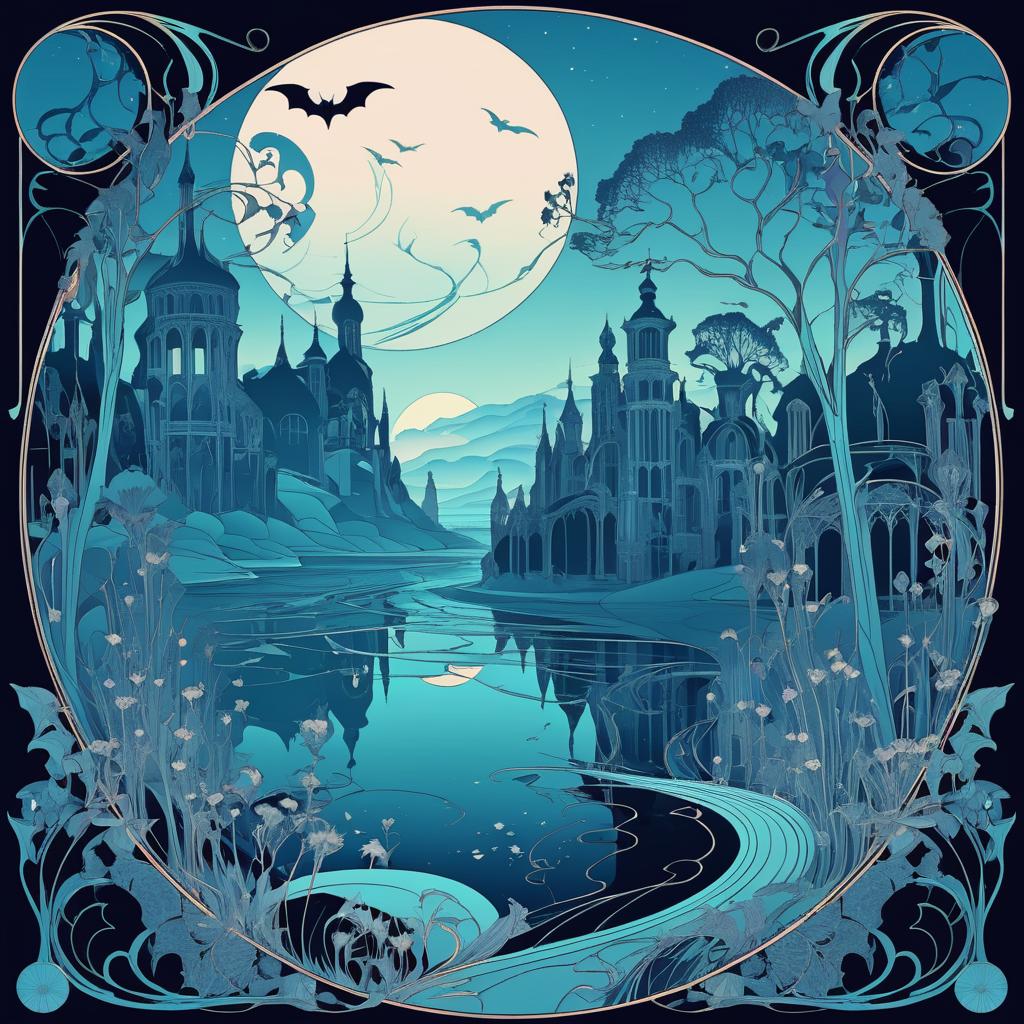 Art Nouveau Skeletons in Phantasmal Landscapes